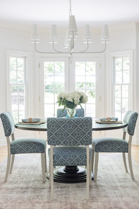 round-dining-table-blue-upholstered-chairs